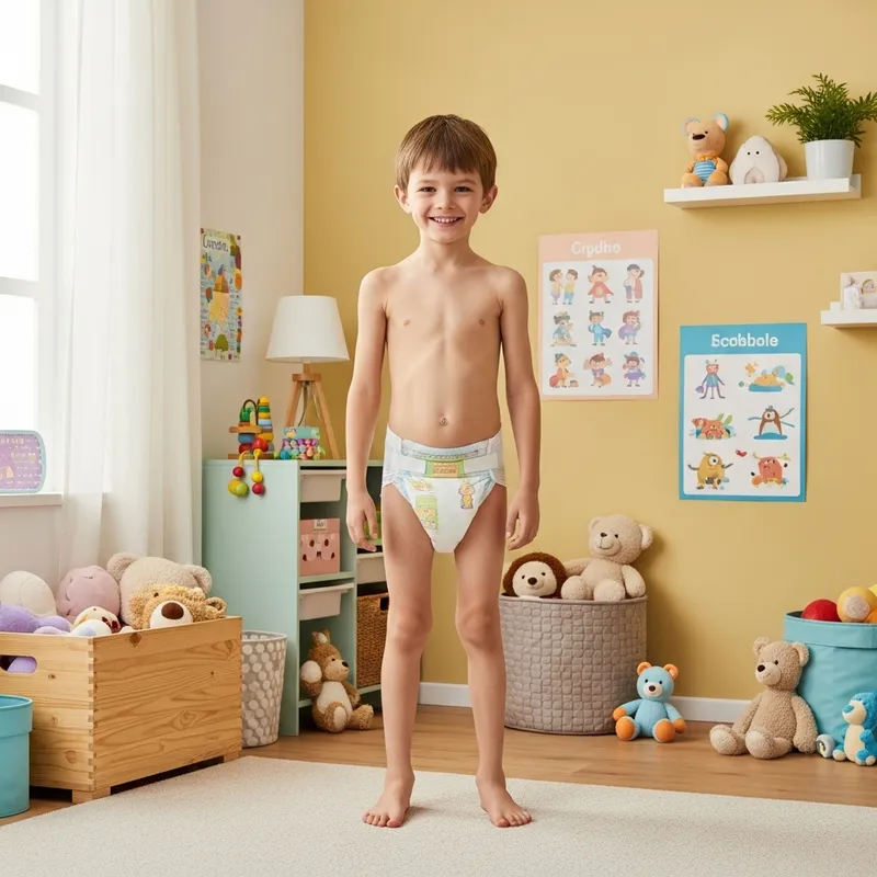 Big Toddler in Diaper - Innocent and Playful Aura