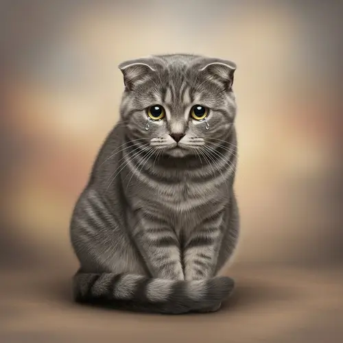 Lonely Grey Cat with Tearful Eyes | Emotional Scene in Warm Colors