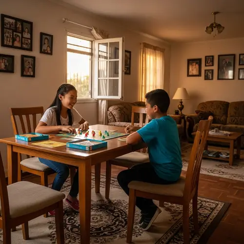 Cooperative Board Game Fun at Asian Girl's Cozy Home