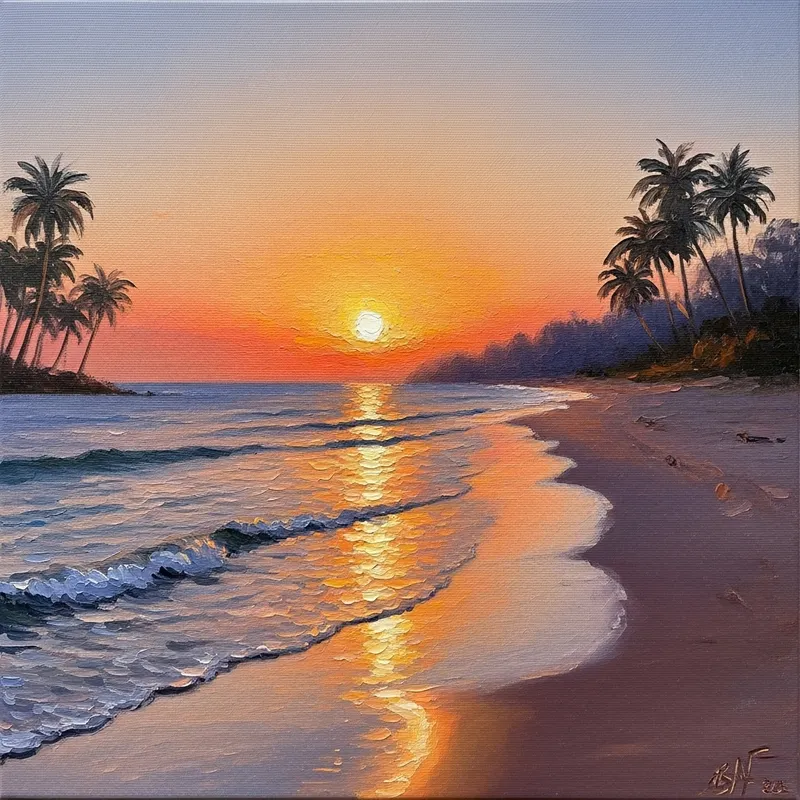 Impressionist Beach Sunset Painting