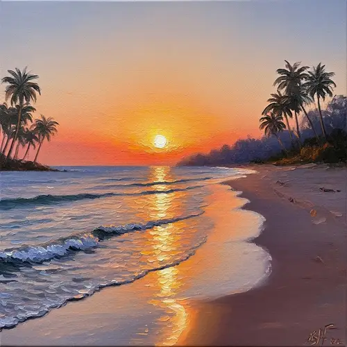 Impressionist Beach Sunset Painting - Serene Sundown Art