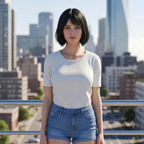 Young Woman with Blue Eyes in Cityscape | 8K Resolution Artwork