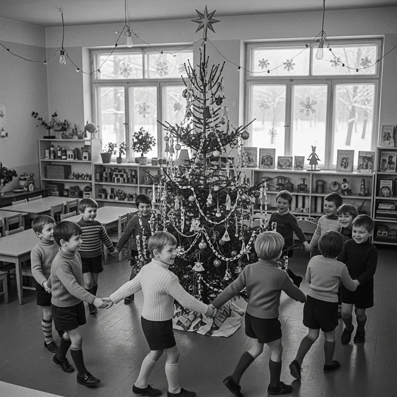 Vintage USSR Kindergarten Christmas Tree Round Dance Photo