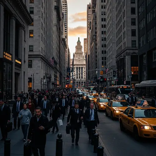 Bustling Wall Street Scene in New York City
