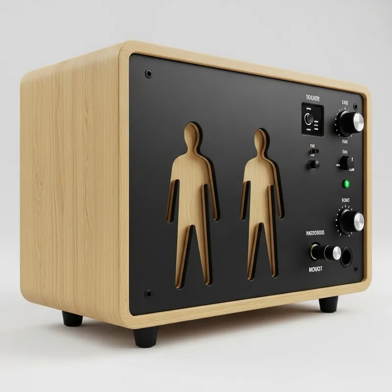 Portable Music Sound Device - Realistic Design with Light Wood and Black Plastic Panels