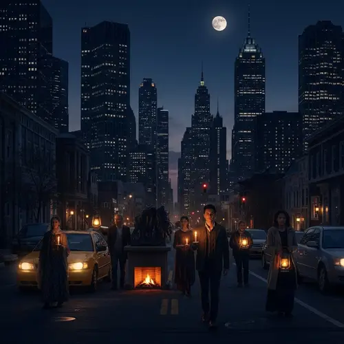 Impact of Global Power Outage: Dark Skyscrapers & Candlelit Streets