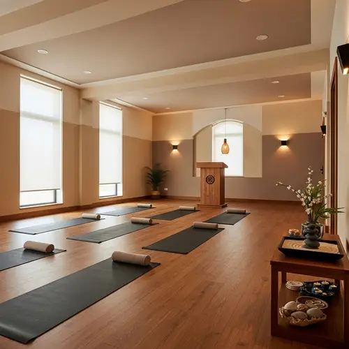 Serene Yoga Studio Interior | Natural Lighting & Earthy Colors