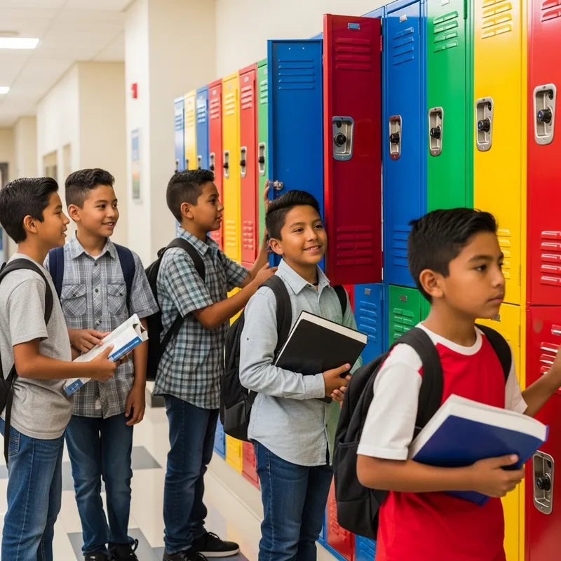 Native American Boys in Middle School Hallway