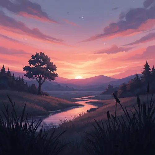 Ethereal Dusk Landscape: Pink, Orange, Purple Hues