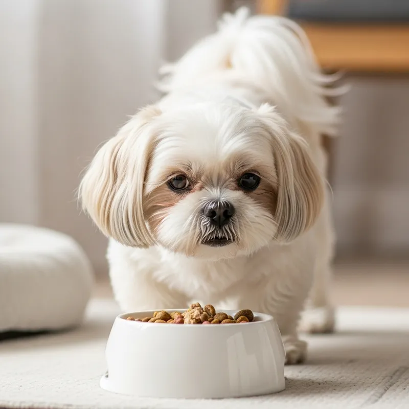 White Maltese Shih Tzu Eating - Best Nutrition for a Happy Pet