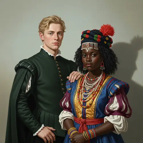 Northern European Man & West African Woman Renaissance Painting