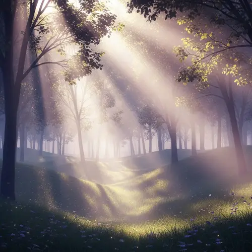 Mystical Forest Landscape: Tranquil Beauty in Soft Hues