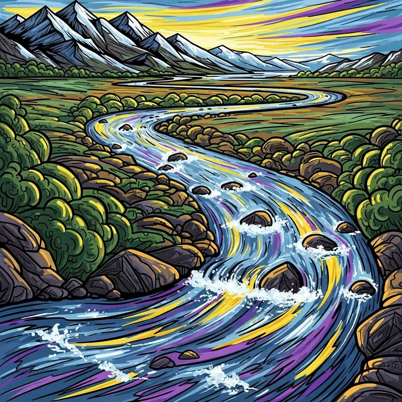 Flowing River: Enigmatic Mountains to Vast Ocean