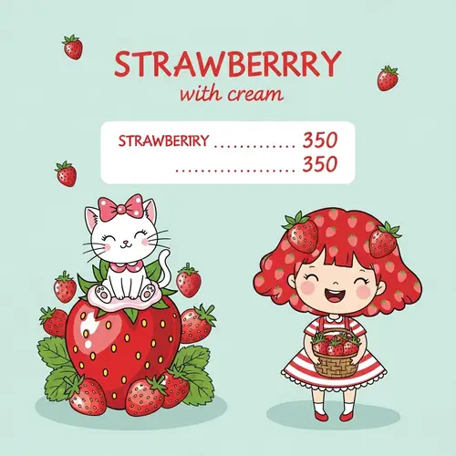 Delightful Strawberry Cream Menu with Charming Characters
