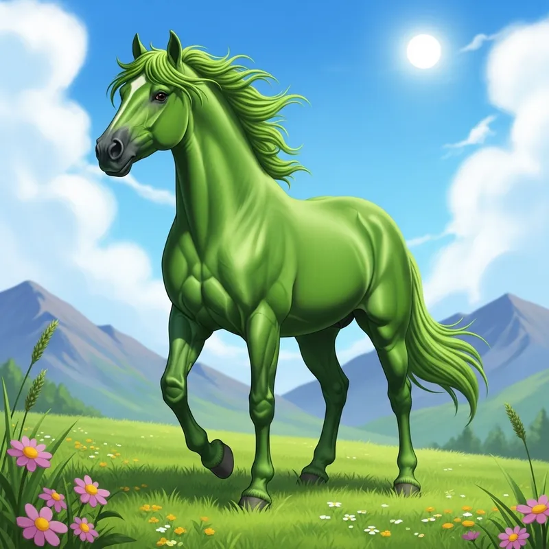 Green Horse in Verdant Meadows | Stunning Image