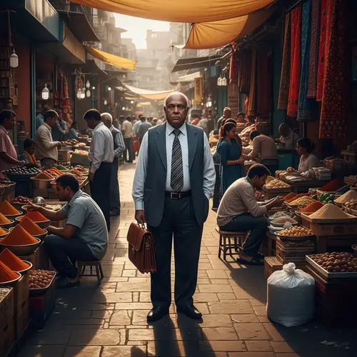 Elderly Indian Businessman in Colorful Marketplace