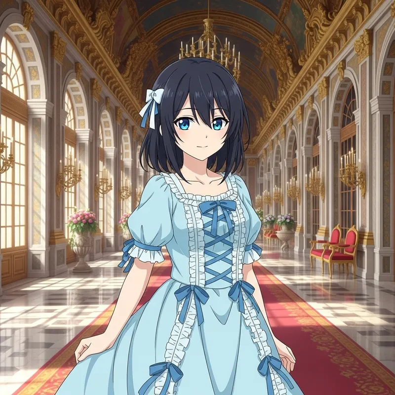 Anime Girl Age 19 in Elegant Versailles-Like Castle Setting