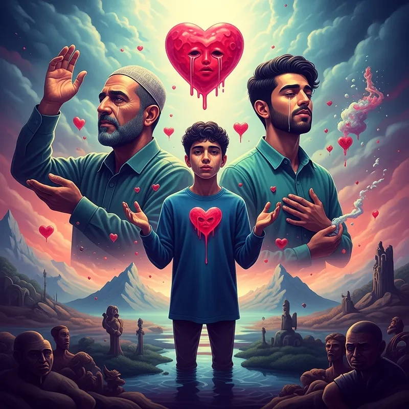 Surrealistic Portrait of Father, Brother & Friend in Dali-inspired Dream