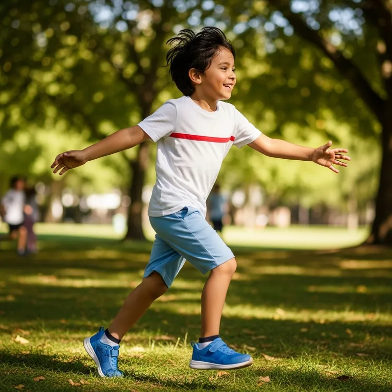 Joyful Hispanic Boy in Sportswear Enjoying Playtime Outdoors