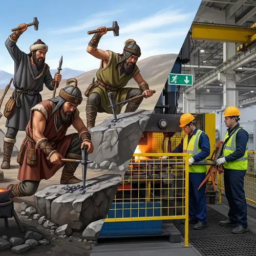 Labor Protection Day Image: Ancient Kazakh Tribes vs Modern Factory Workers