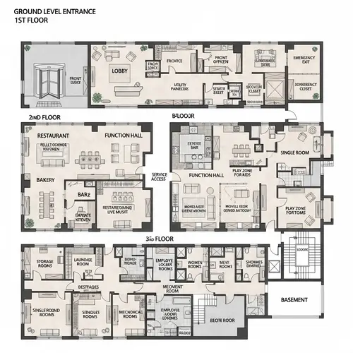 Detailed Architectural Floor Plan of 6-Story Building