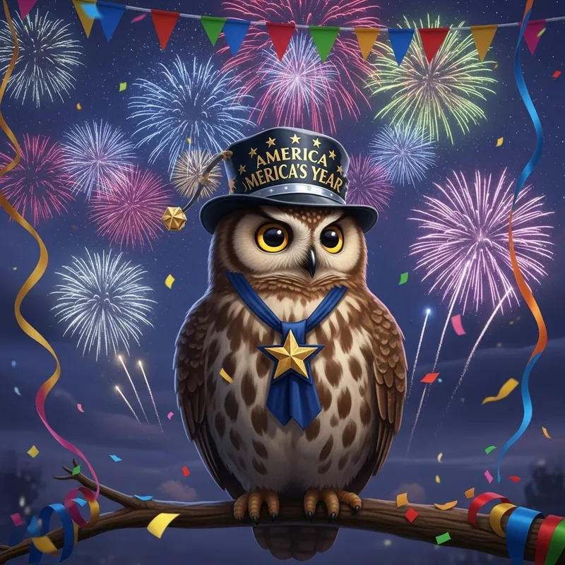 America's Best Owl Welcomes New Year with Sparkling Fireworks
