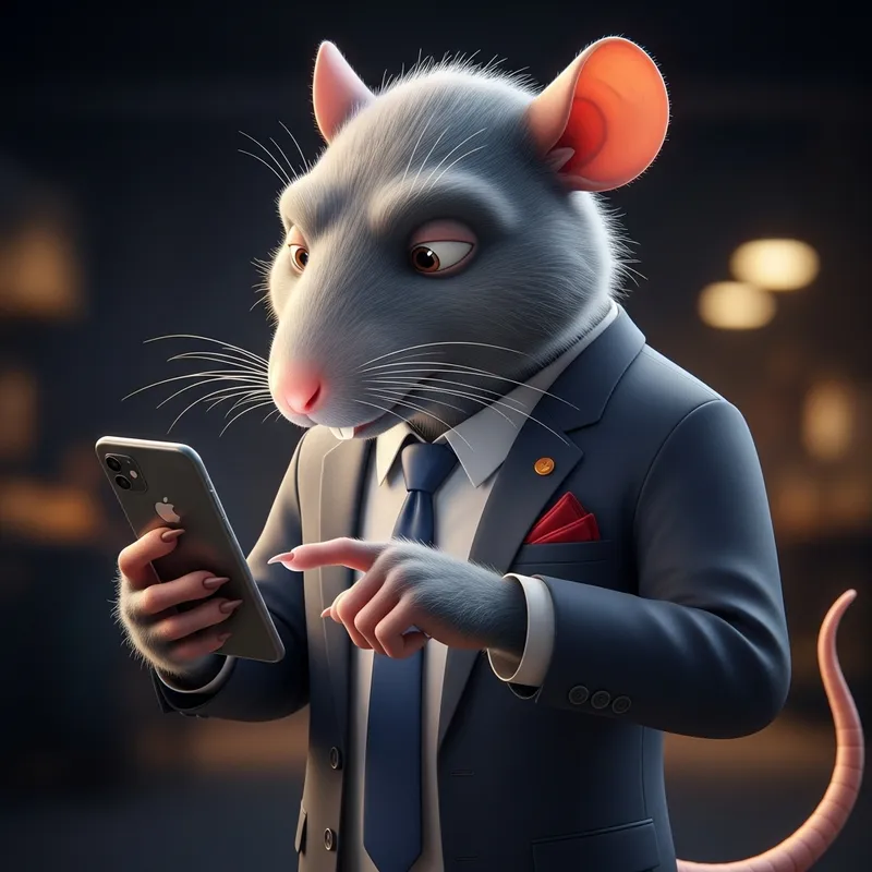 3D Rat Character Scrolling Social Media | High-Resolution Image 3D Rat Character Scrolling Social Media | High-Resolution Image