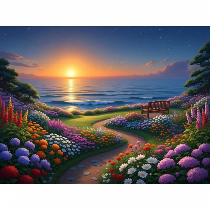 Furina: Serene Sunrise and Blossoming Garden View
