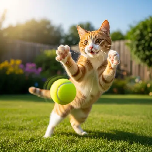 Playful Cat Hitting Ball in a Dynamic Scene