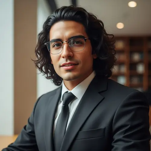 Sophisticated Hispanic Male Figure with Glasses and Black Suit