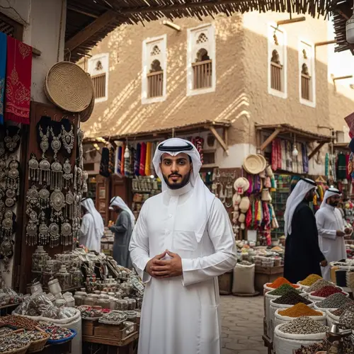 Saudi Arabian Man in Traditional Attire at Bustling Market