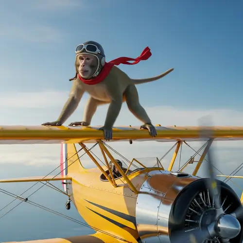 Monkey on Airplane with Scarf - Fun Adventure