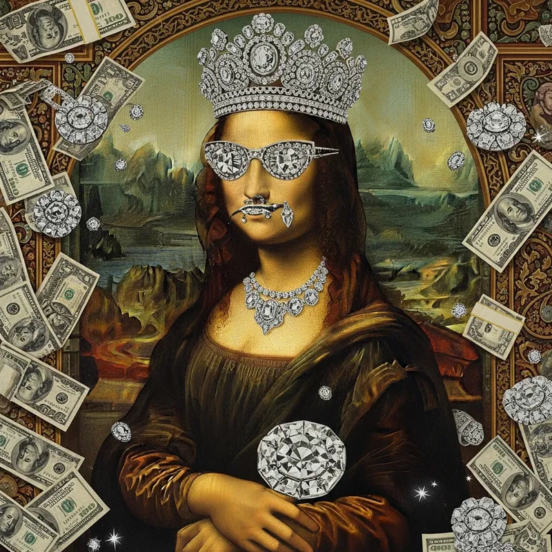 Rich Mona Lisa Interpretation with Cash, Jewels, and More