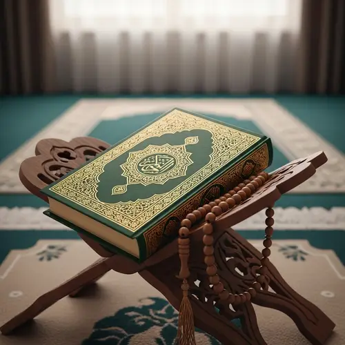 Beautifully Adorned Quran on Ornate Stand | Islamic Art