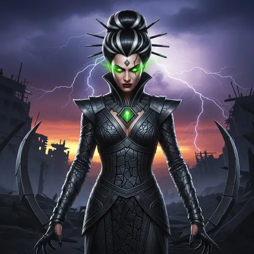 Midnight Black-Haired Supervillain Dominating with Awe-Inspiring Presence