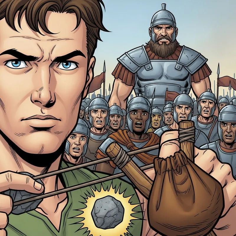 David vs Goliath - The Epic Battle Illustrated in Comic Style
