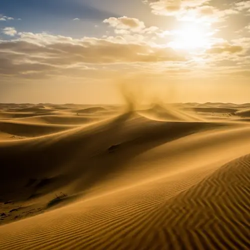 Golden Sandstorm in Vast Desert - Spectacular Natural Phenomenon