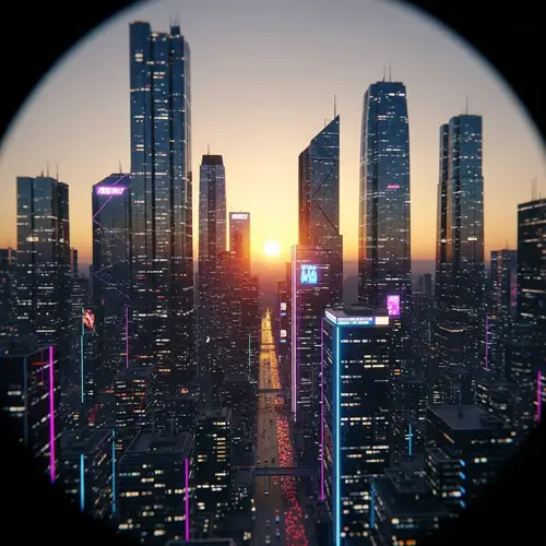 Futuristic Cityscape at Sunset | Cyberpunk Urban Scene