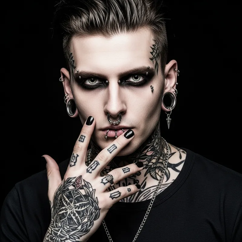 Expressive Gothic Bad Boy with Piercings and Tattoos