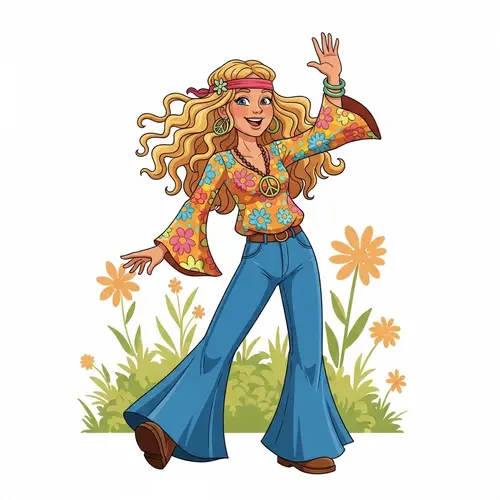 Animated Hippy Girl with Blond Curly Hair