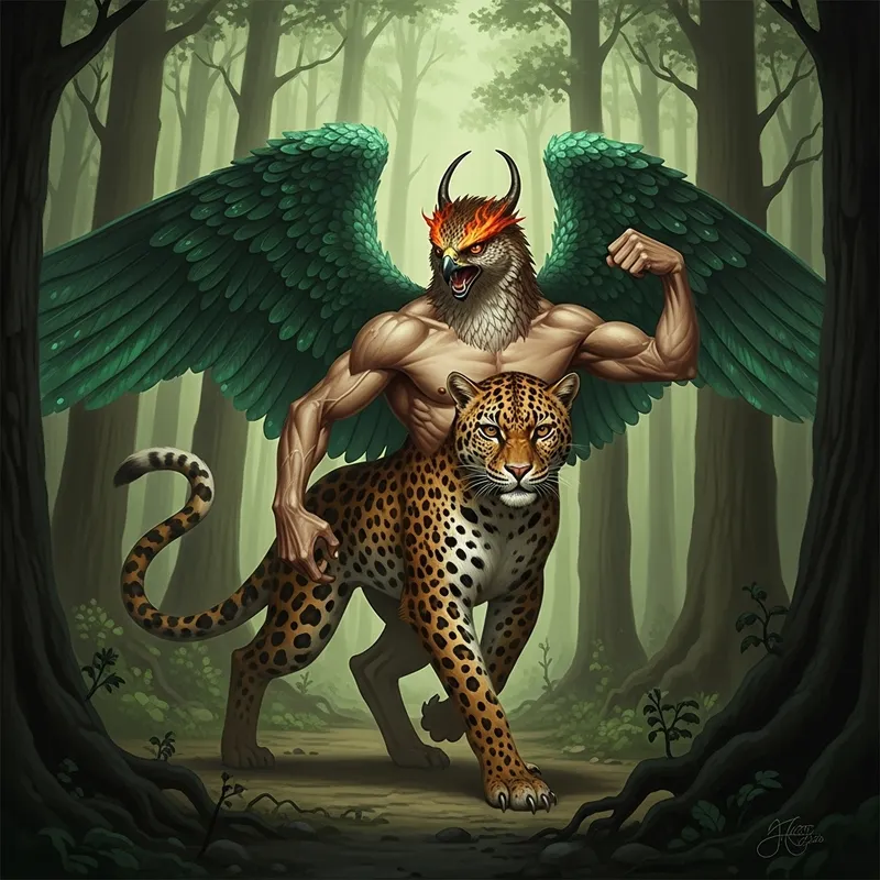 Mystical Beast with Hawk Head, Leopard Body & Serpent Tail