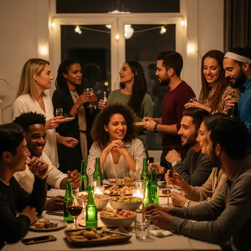 Diverse Friends Reunion Party: A Warm Gathering of Men and Women