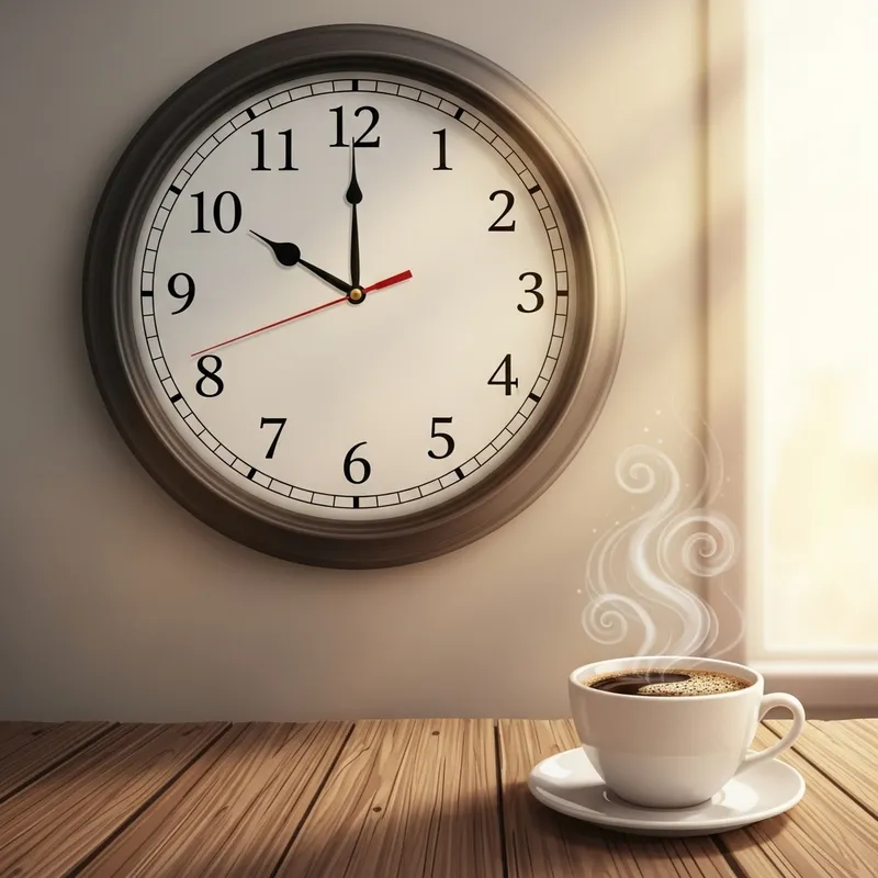 Tranquil Afternoon Clock and Coffee Illustration