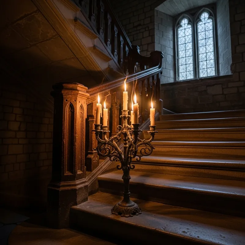 Candelabra on Staircase of Vintage Castle