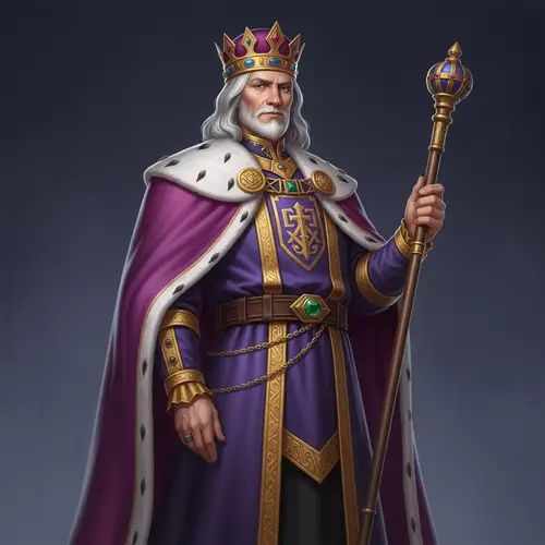 Regal Medieval Figure in Rich Purple Robes | Noble Monarch