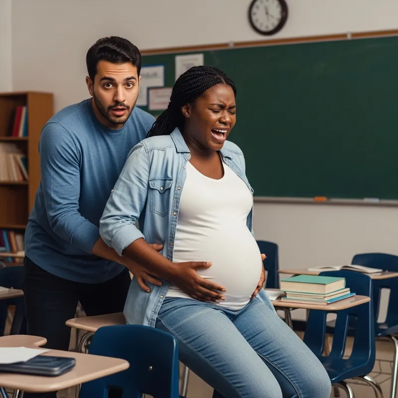 Intense Scene: Pregnant Woman Screams in Pain Giving Birth at School