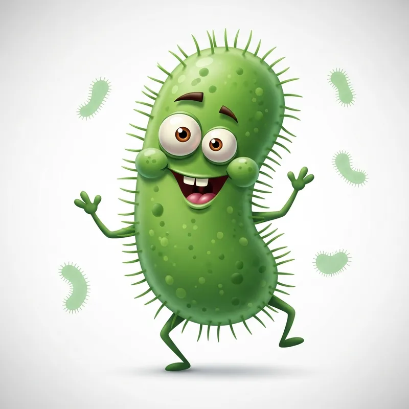 Short and Viral Cartoon Character | Comical Green Bacterium