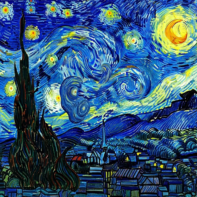 Abstract Starry Night: Swirls of Blues & Yellows