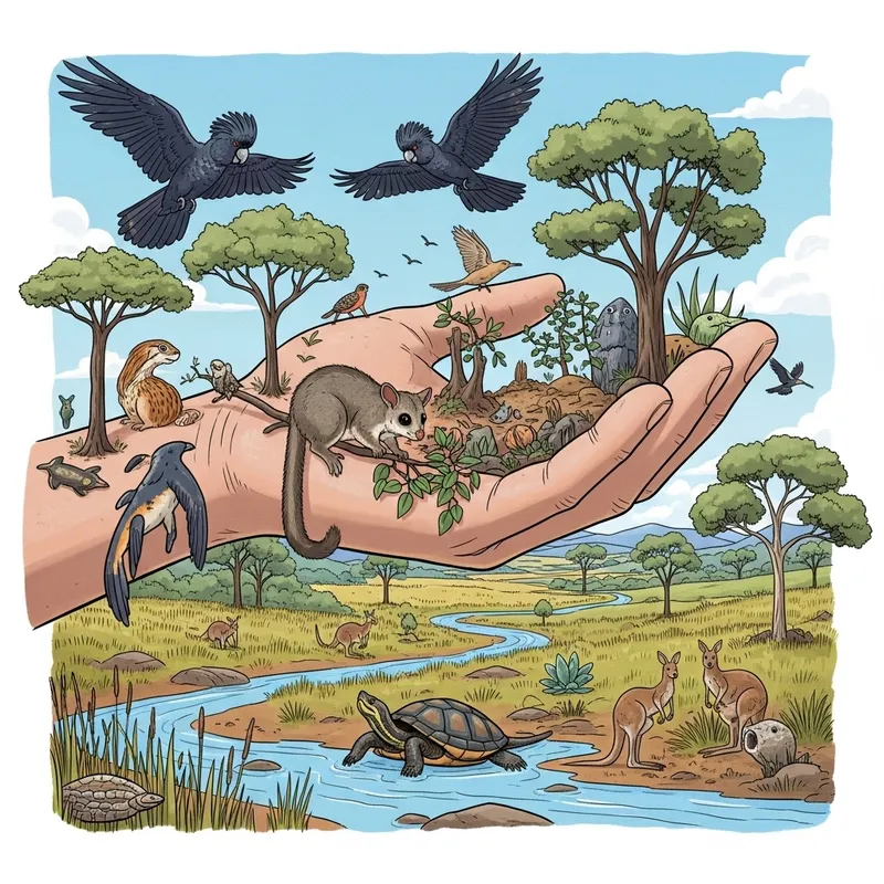Vivid Biodiversity Conservation Illustration: Human Care & Wildlife