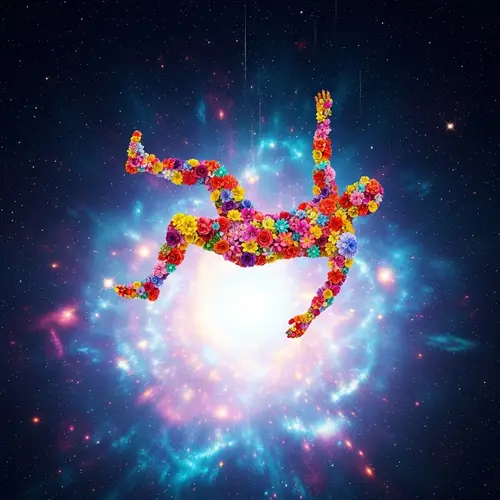Colorful Flower Man Plunging into Cosmic Supernova